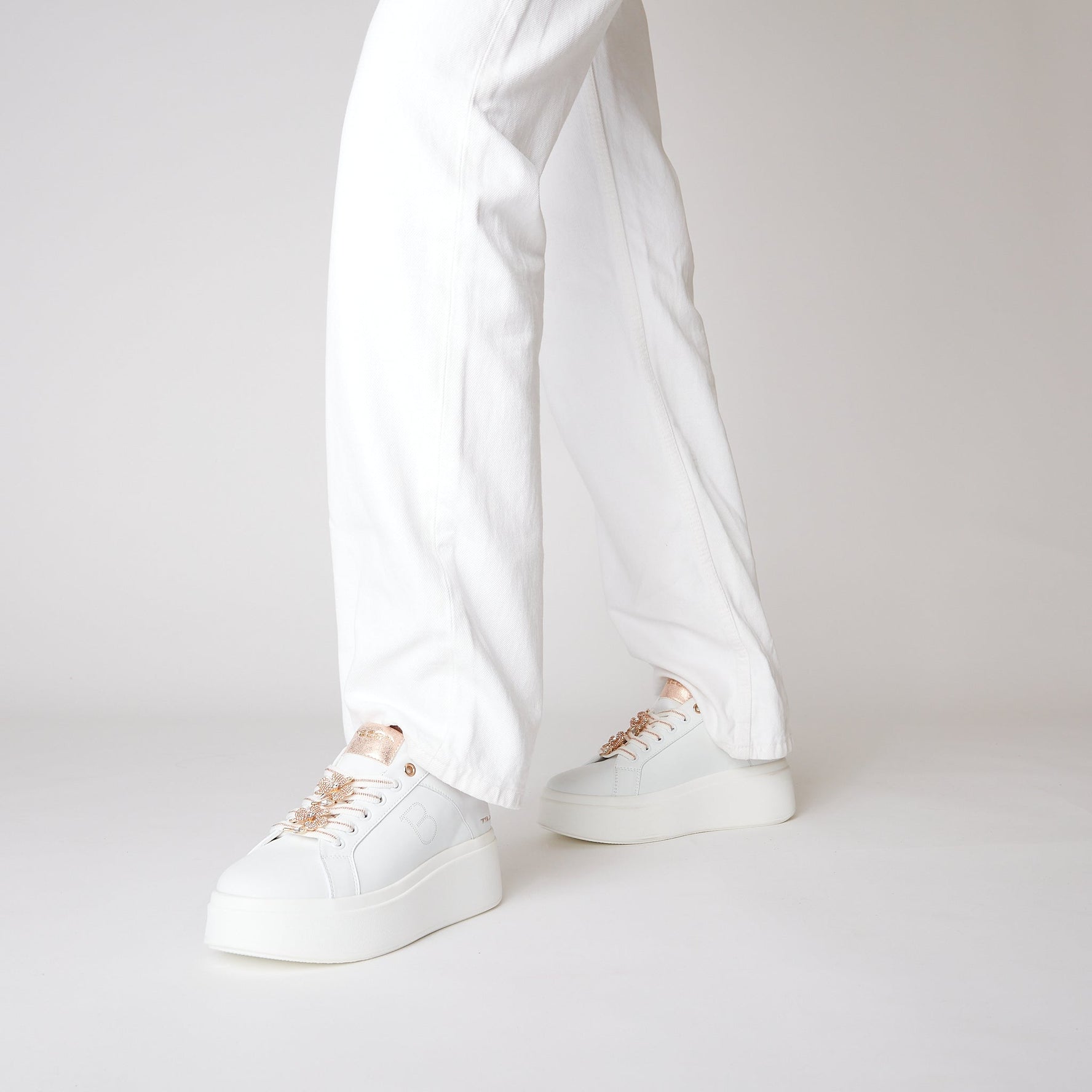 WHITE/CIPRIA SNEAKER ELETTRA WITH RHINESTONE FLOWERS