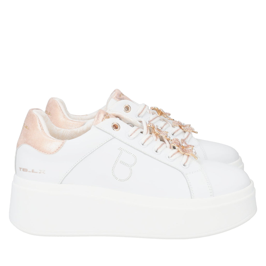 BIANCO/CIPRIA SNEAKER ELETTRA WITH RHINESTONE FLOWERS