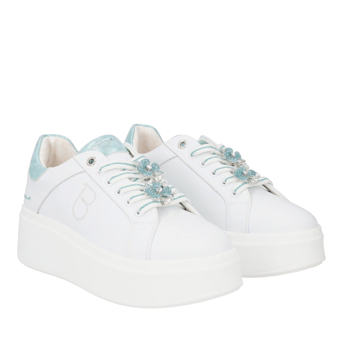 BIANCO/VERDINO SNEAKER ELETTRA WITH RHINESTONE FLOWERS