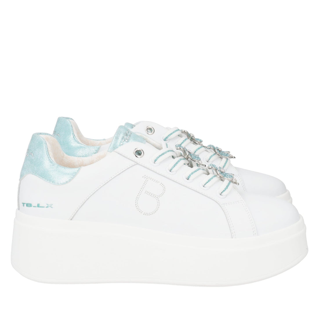 BIANCO/VERDINO SNEAKER ELETTRA WITH RHINESTONE FLOWERS