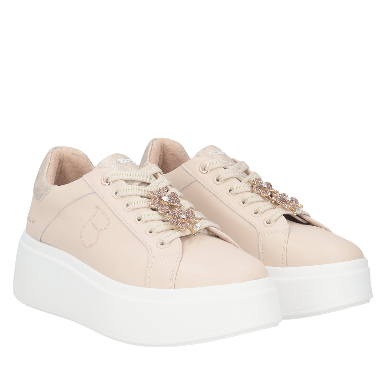 BEIGE SNEAKER ELETTRA WITH RHINESTONE FLOWERS