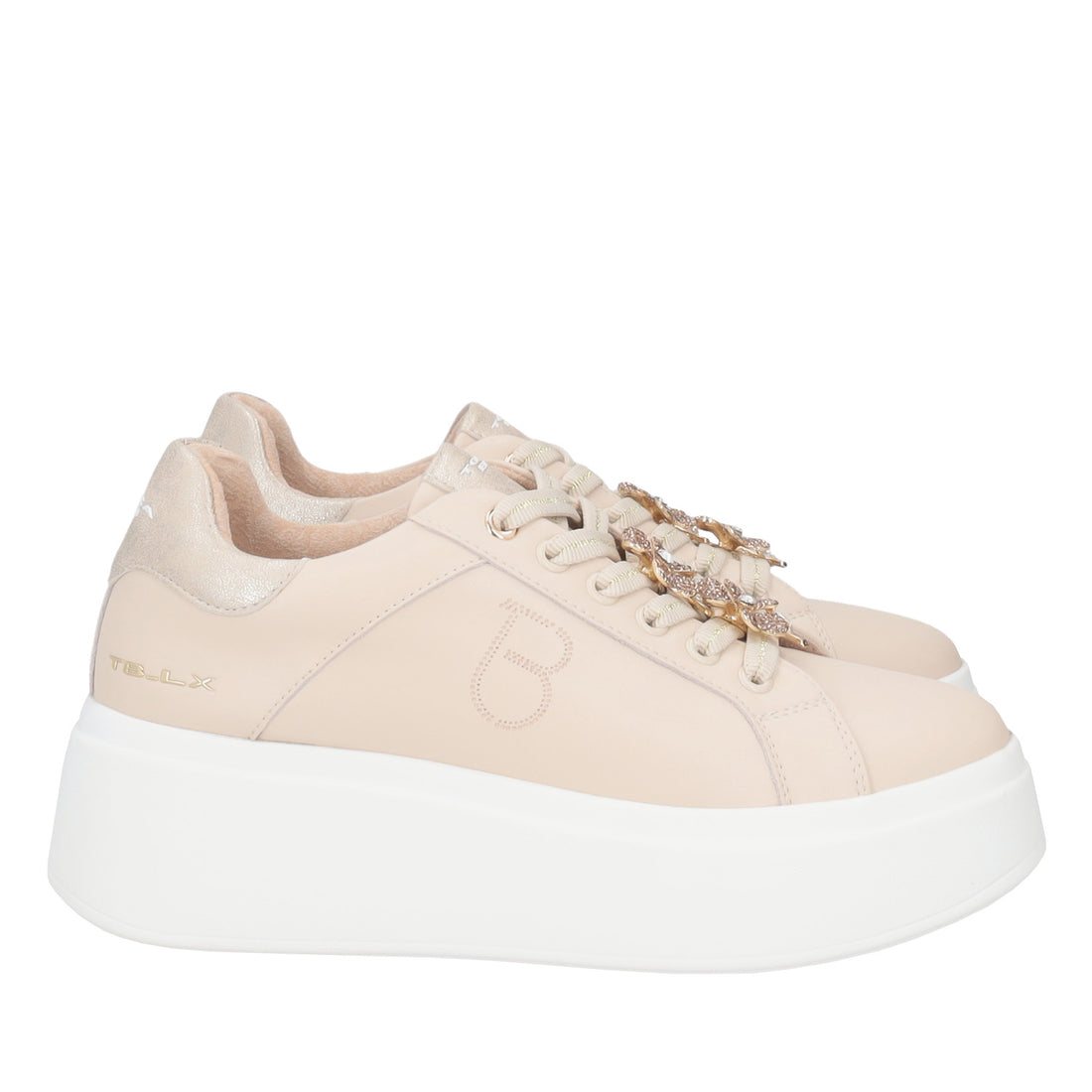 BEIGE SNEAKER ELETTRA WITH RHINESTONE FLOWERS