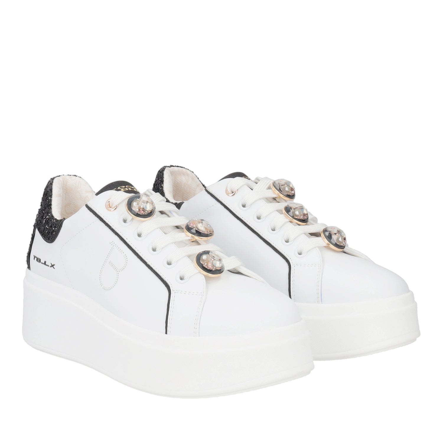 WHITE/BLACK ELETTRA SNEAKER WITH JEWEL ACCESSORIES