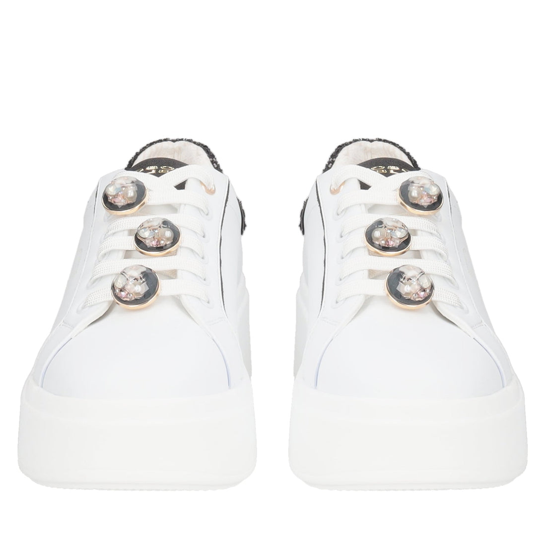 WHITE/BLACK ELETTRA SNEAKER WITH JEWEL ACCESSORIES