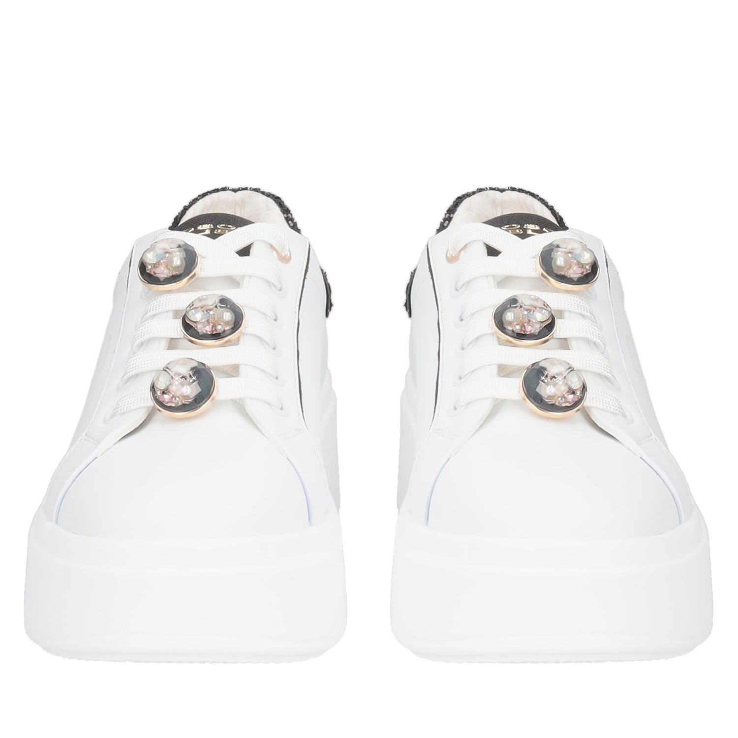 WHITE/BLACK ELETTRA SNEAKER WITH JEWEL ACCESSORIES