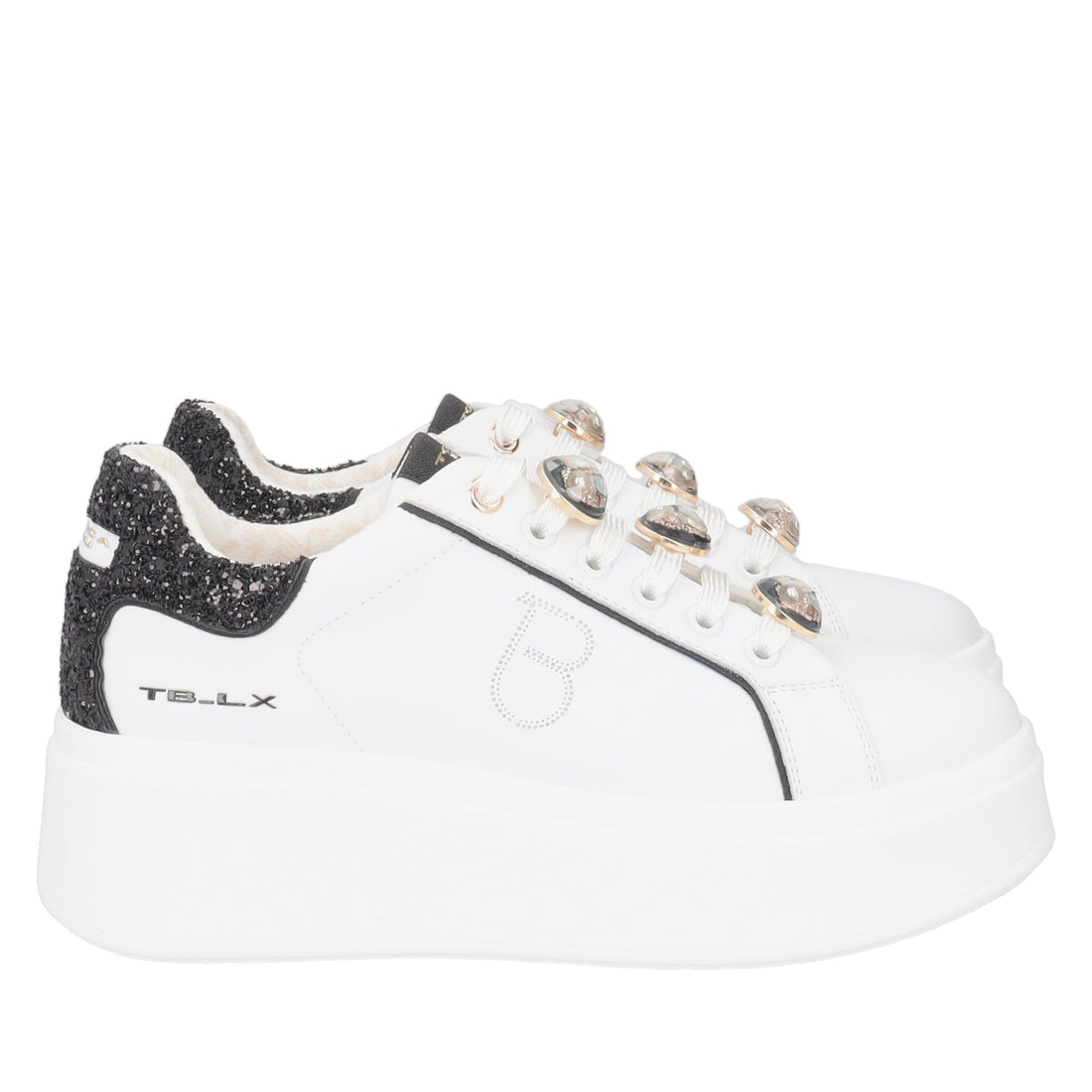 WHITE/BLACK ELETTRA SNEAKER WITH JEWEL ACCESSORIES