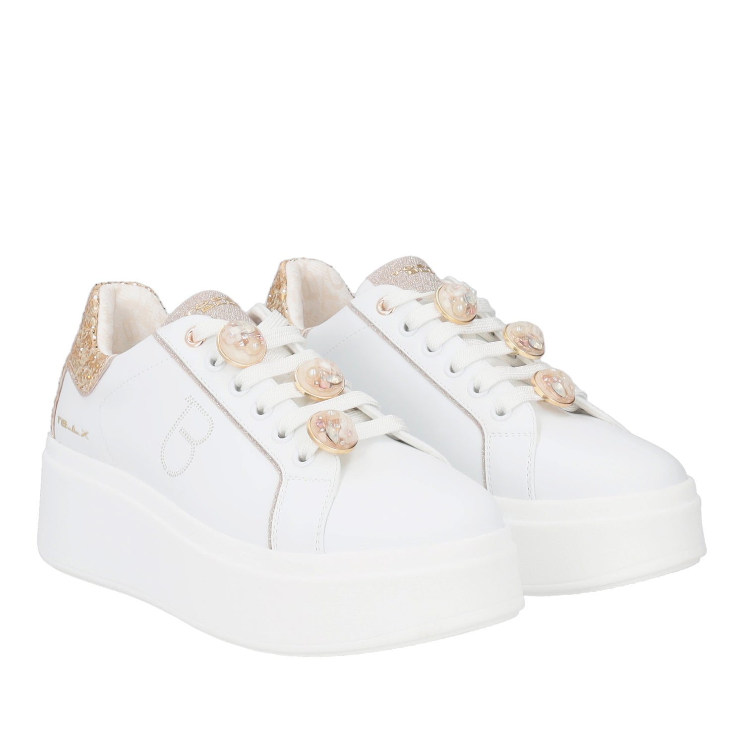 WHITE/GOLD ELETTRA SNEAKER WITH JEWEL ACCESSORIES