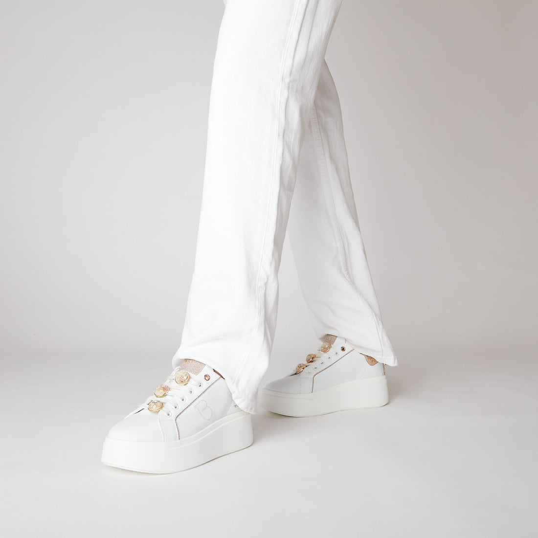 WHITE/GOLD ELETTRA SNEAKER WITH JEWEL ACCESSORIES