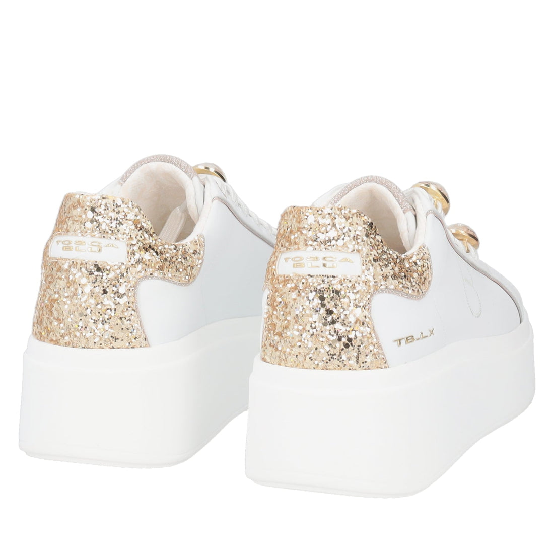 WHITE/GOLD ELETTRA SNEAKER WITH JEWEL ACCESSORIES