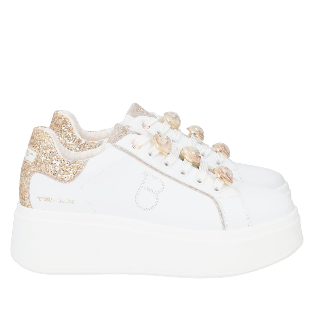 WHITE/GOLD ELETTRA SNEAKER WITH JEWEL ACCESSORIES