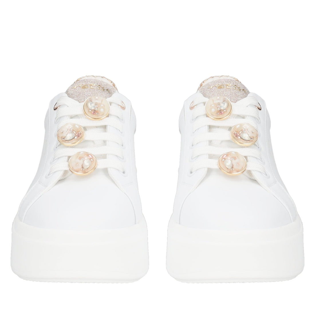 WHITE/GOLD ELETTRA SNEAKER WITH JEWEL ACCESSORIES