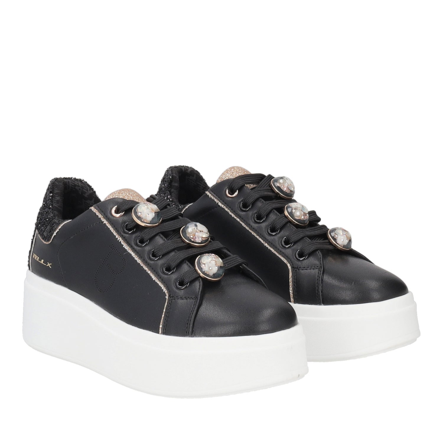 BLACK ELETTRA SNEAKER WITH JEWEL ACCESSORIES