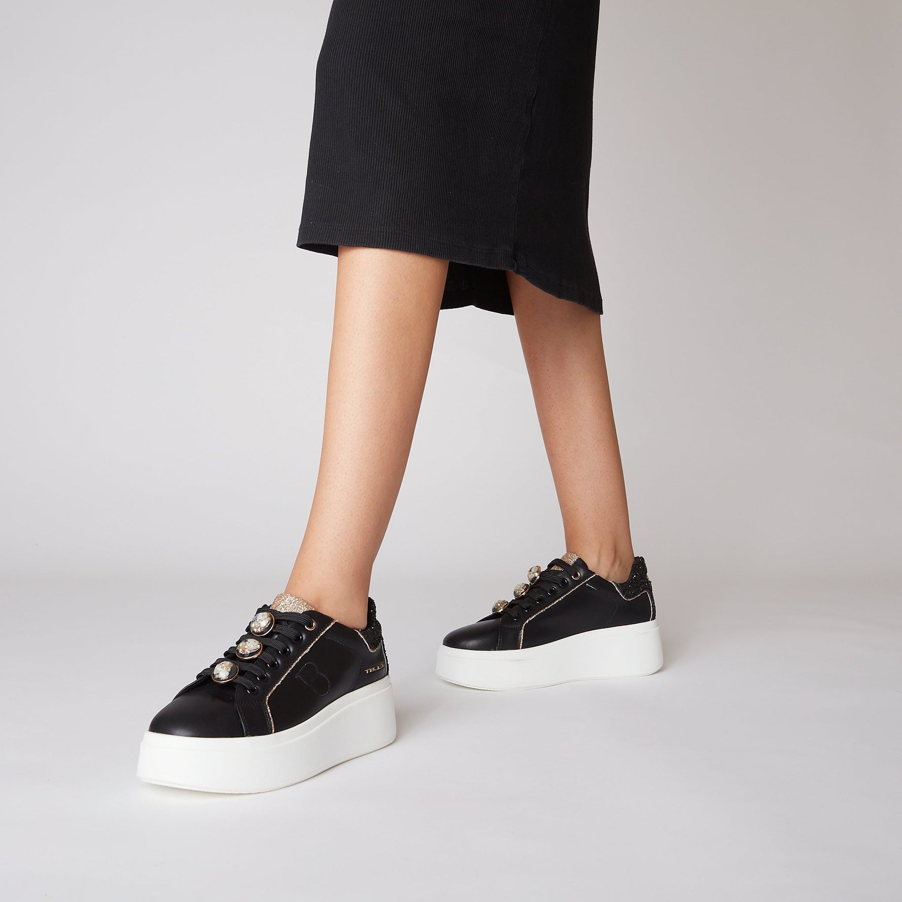 BLACK ELETTRA SNEAKER WITH JEWEL ACCESSORIES