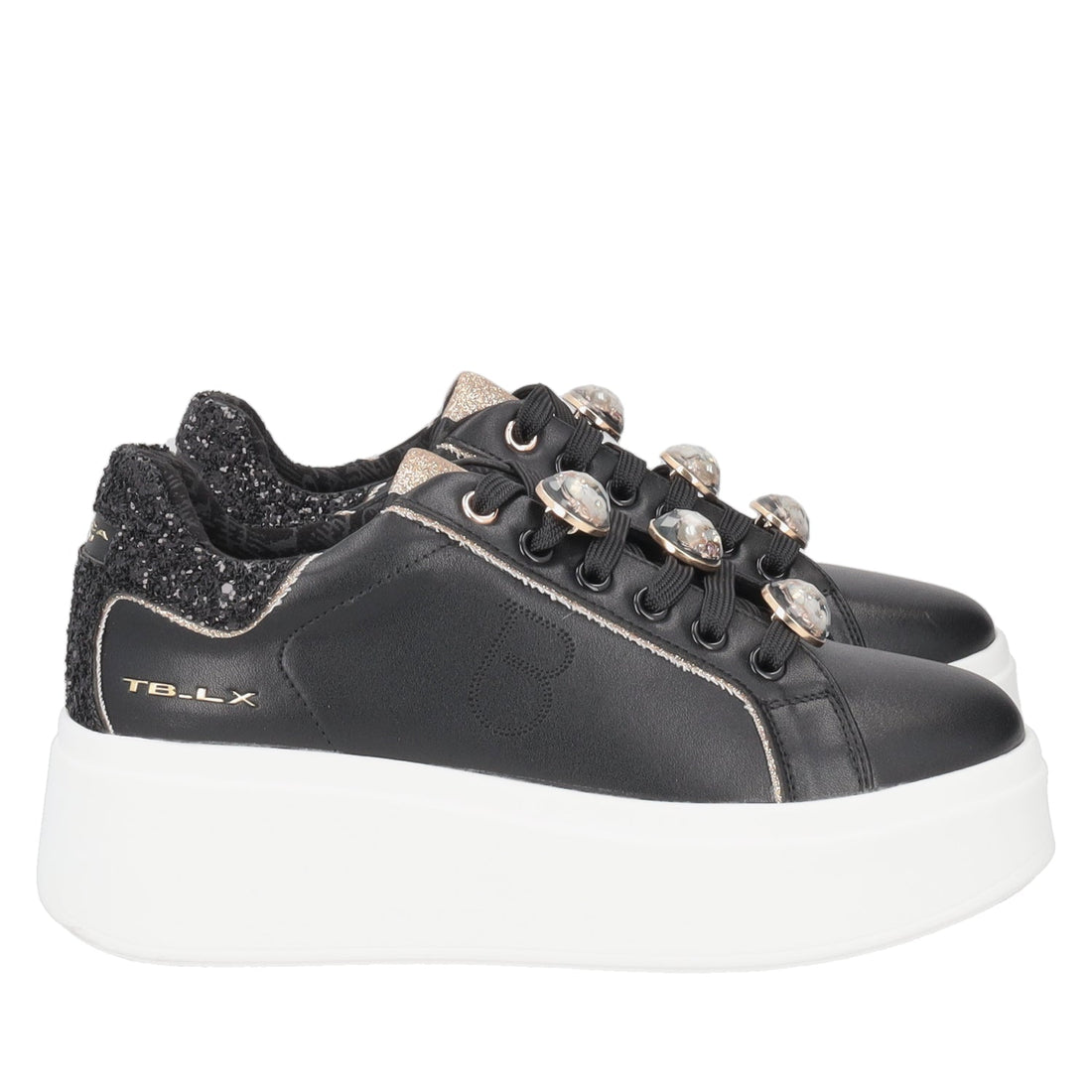 BLACK ELETTRA SNEAKER WITH JEWEL ACCESSORIES