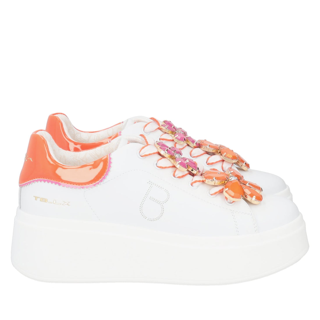 BIANCO/ARANCIONE ELECTRA SNEAKER WITH MAXI COLORFUL FLOWERS