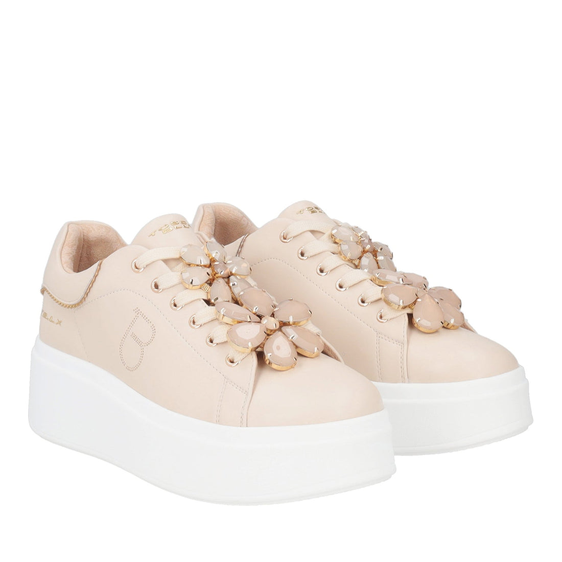 Sneaker Elettra con maxi fiori colorati colore beige