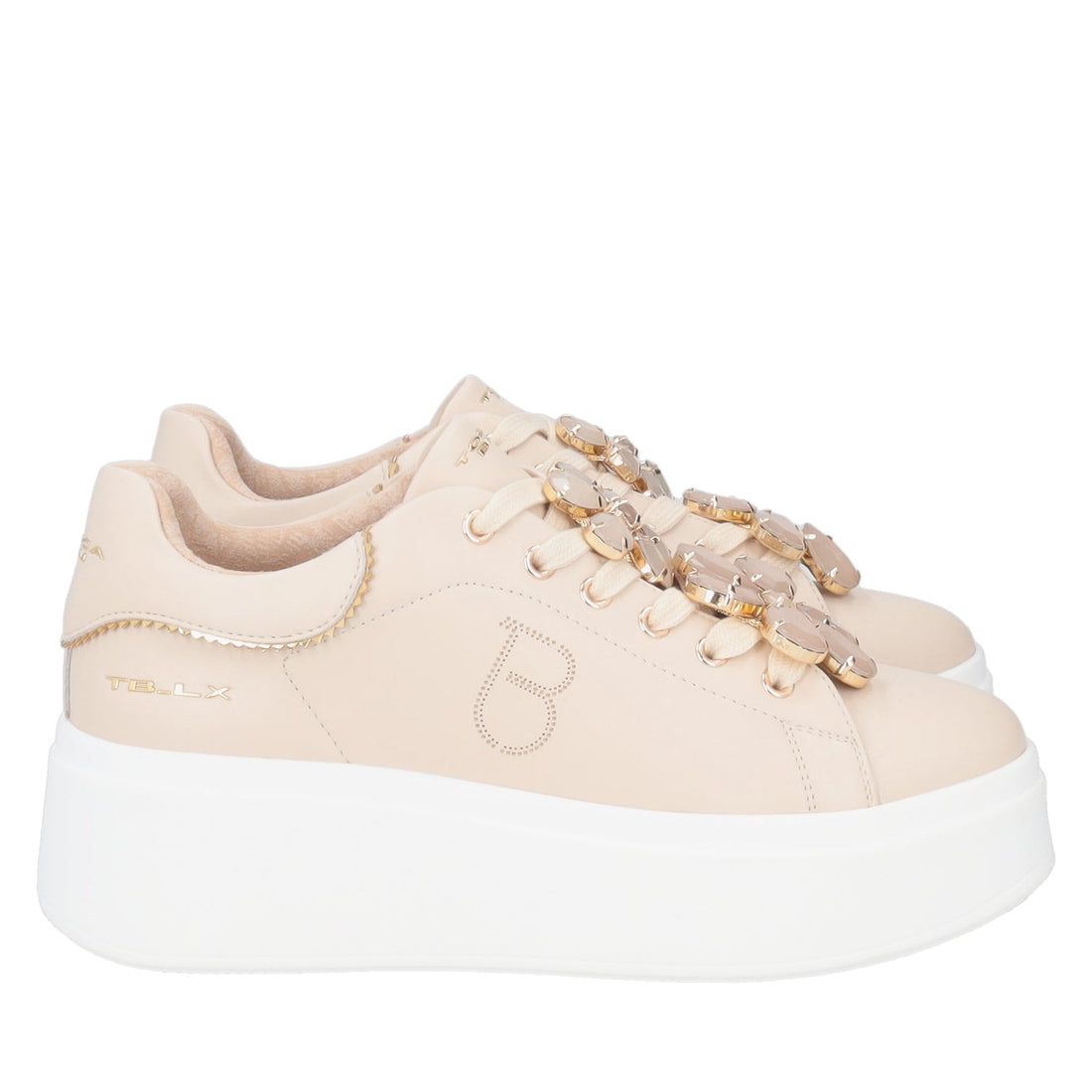 Sneaker Elettra con maxi fiori colorati colore beige