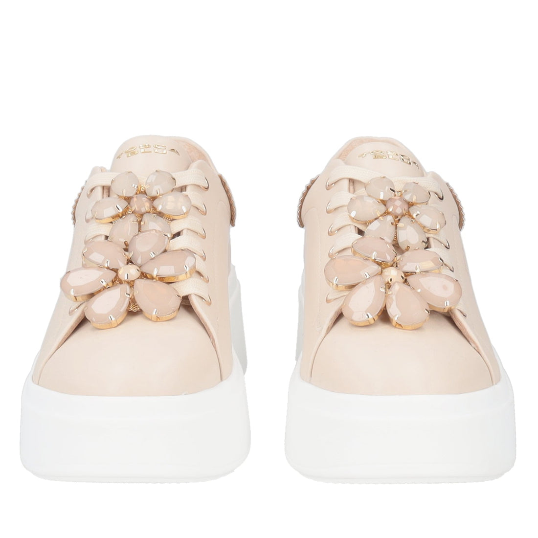 Sneaker Elettra con maxi fiori colorati colore beige