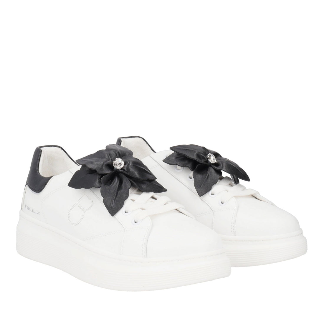 WHITE/BLACK FENICE SNEAKER WITH SOFT LEATHER FLOWER