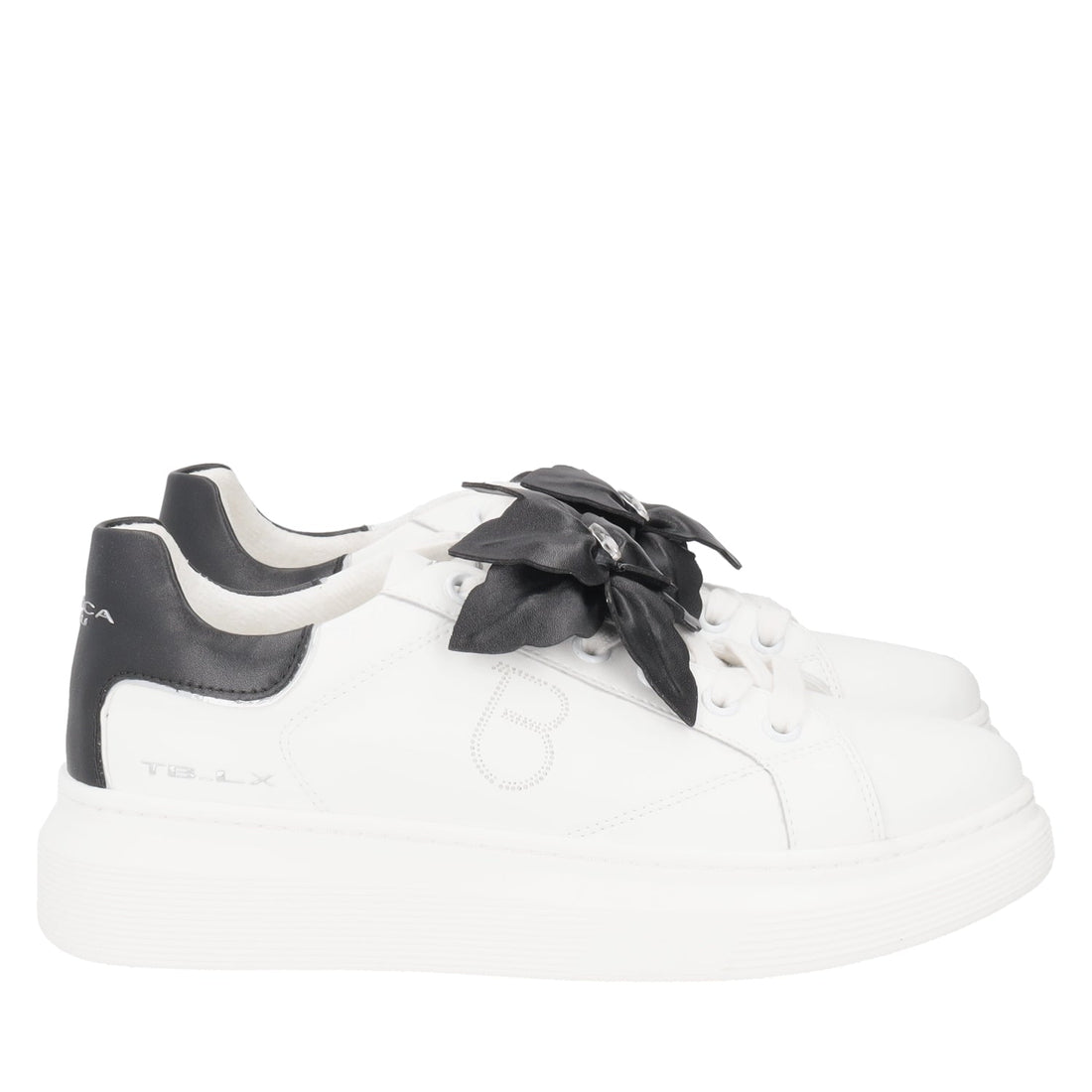 WHITE/BLACK FENICE SNEAKER WITH SOFT LEATHER FLOWER