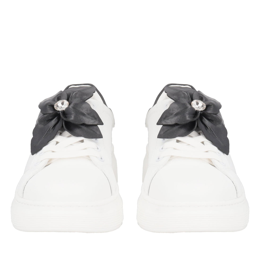 WHITE/BLACK FENICE SNEAKER WITH SOFT LEATHER FLOWER