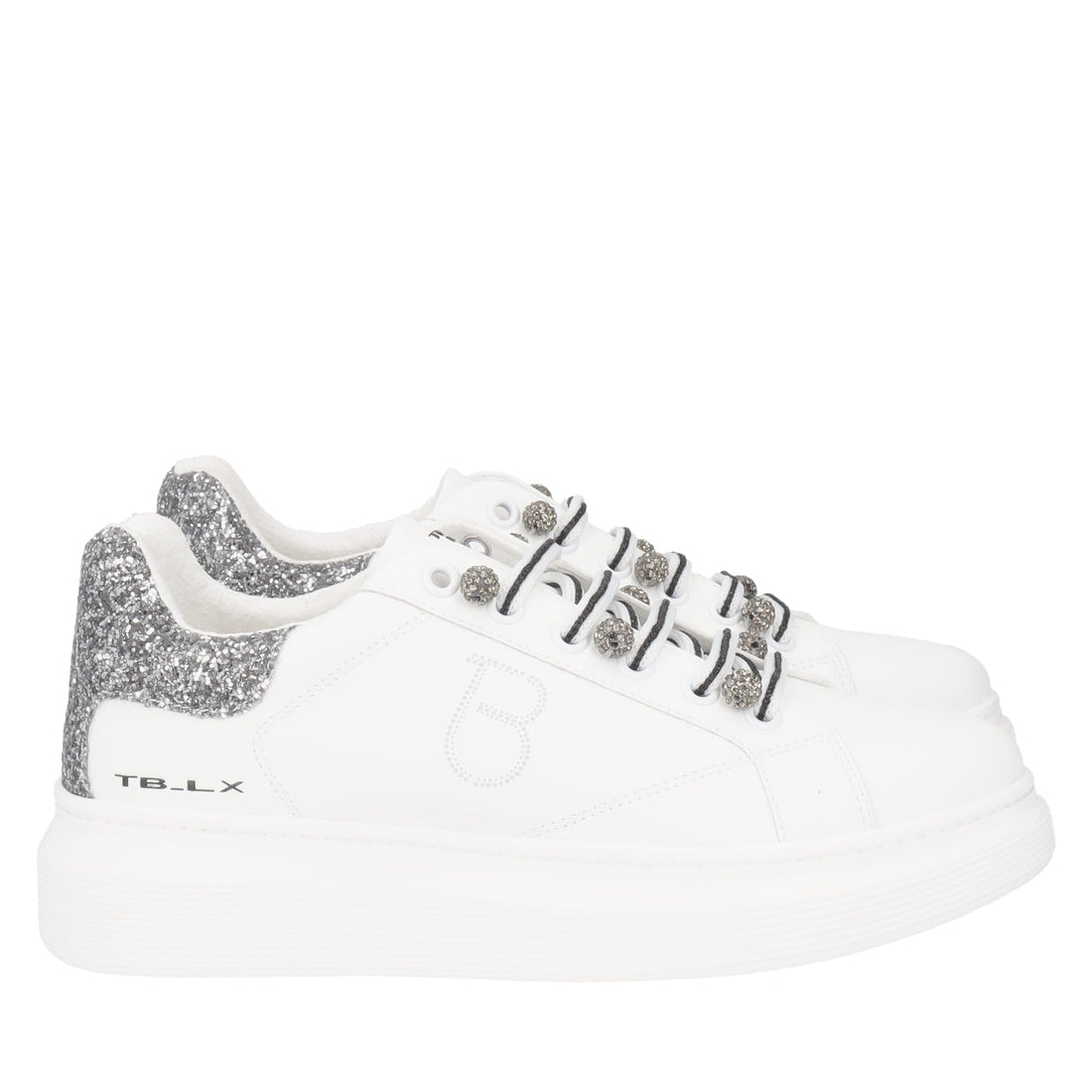 WHITE/BLACK FENICE SNEAKER WITH MICRO RHINESTONE PEARLS