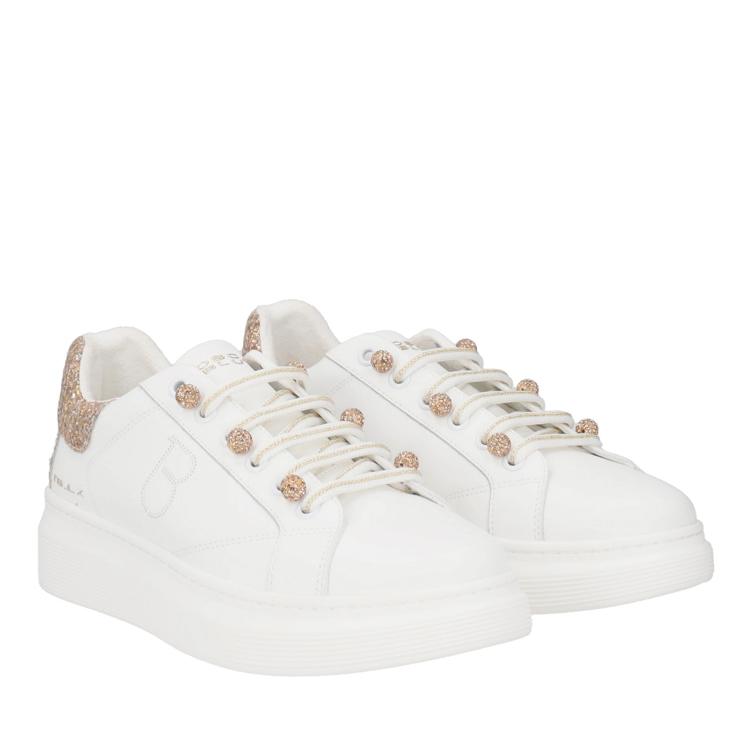 WHITE/GOLD FENICE SNEAKER WITH MICRO RHINESTONE PEARLS