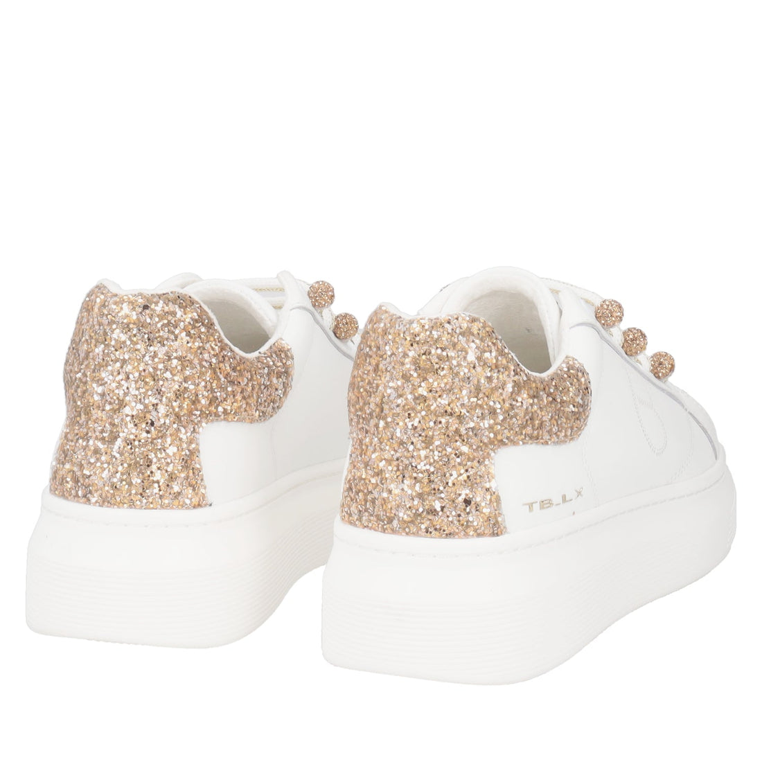 WHITE/GOLD FENICE SNEAKER WITH MICRO RHINESTONE PEARLS