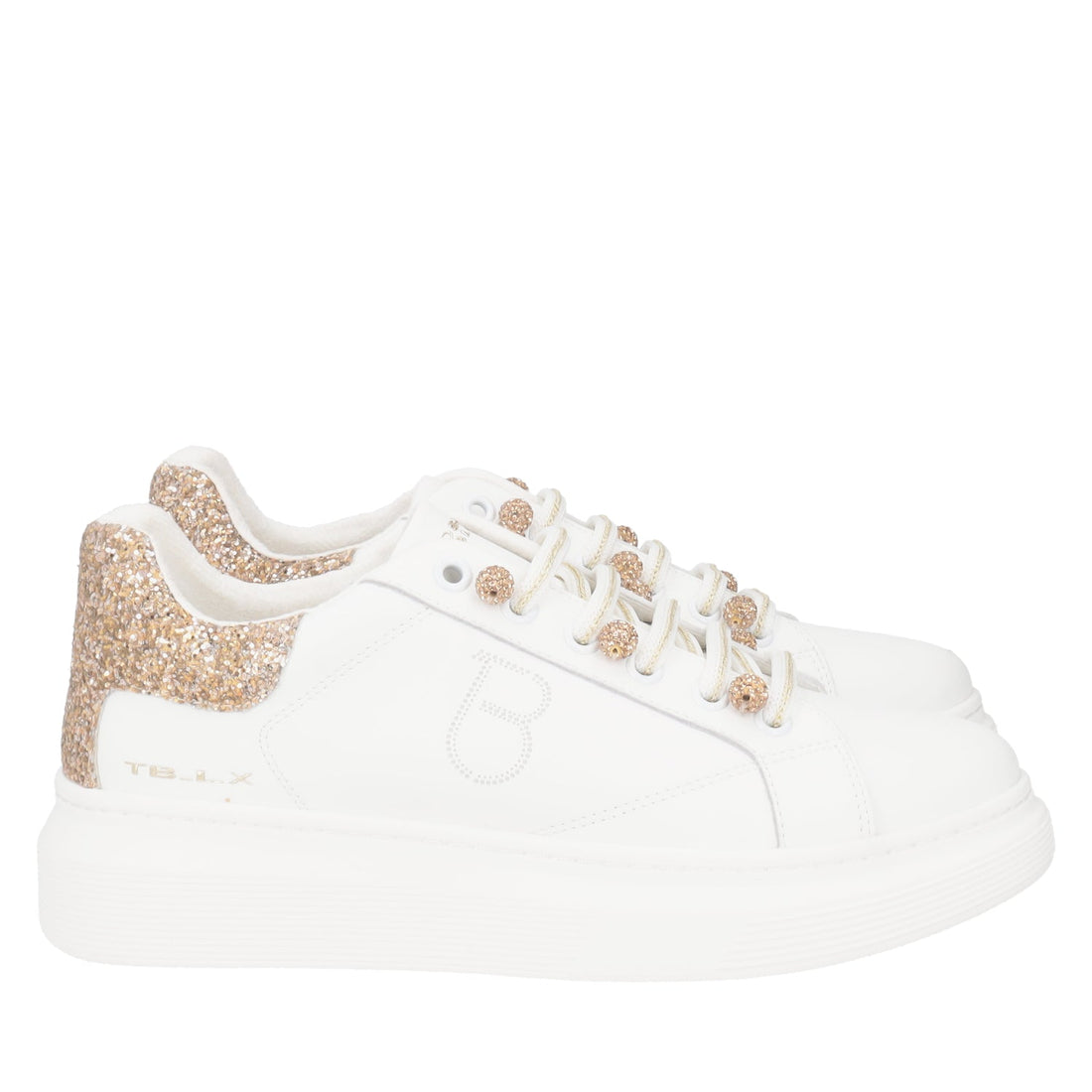 WHITE/GOLD FENICE SNEAKER WITH MICRO RHINESTONE PEARLS