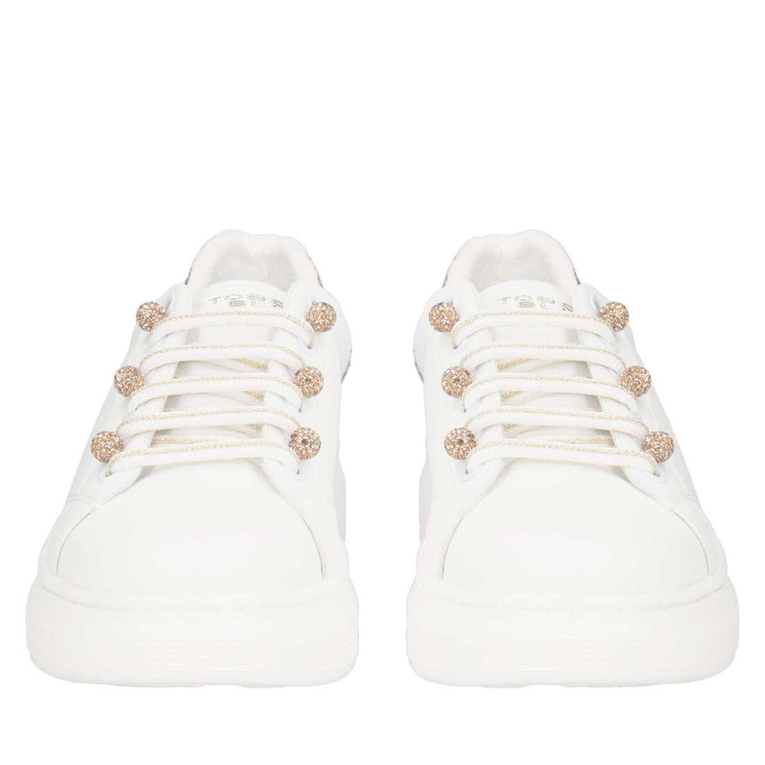 WHITE/GOLD FENICE SNEAKER WITH MICRO RHINESTONE PEARLS