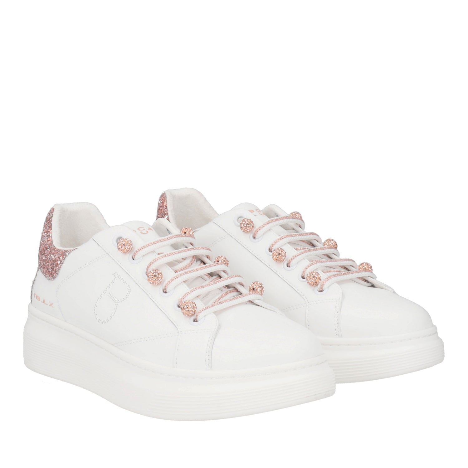 WHITE/PINK FENICE SNEAKER WITH MICRO RHINESTONE PEARLS