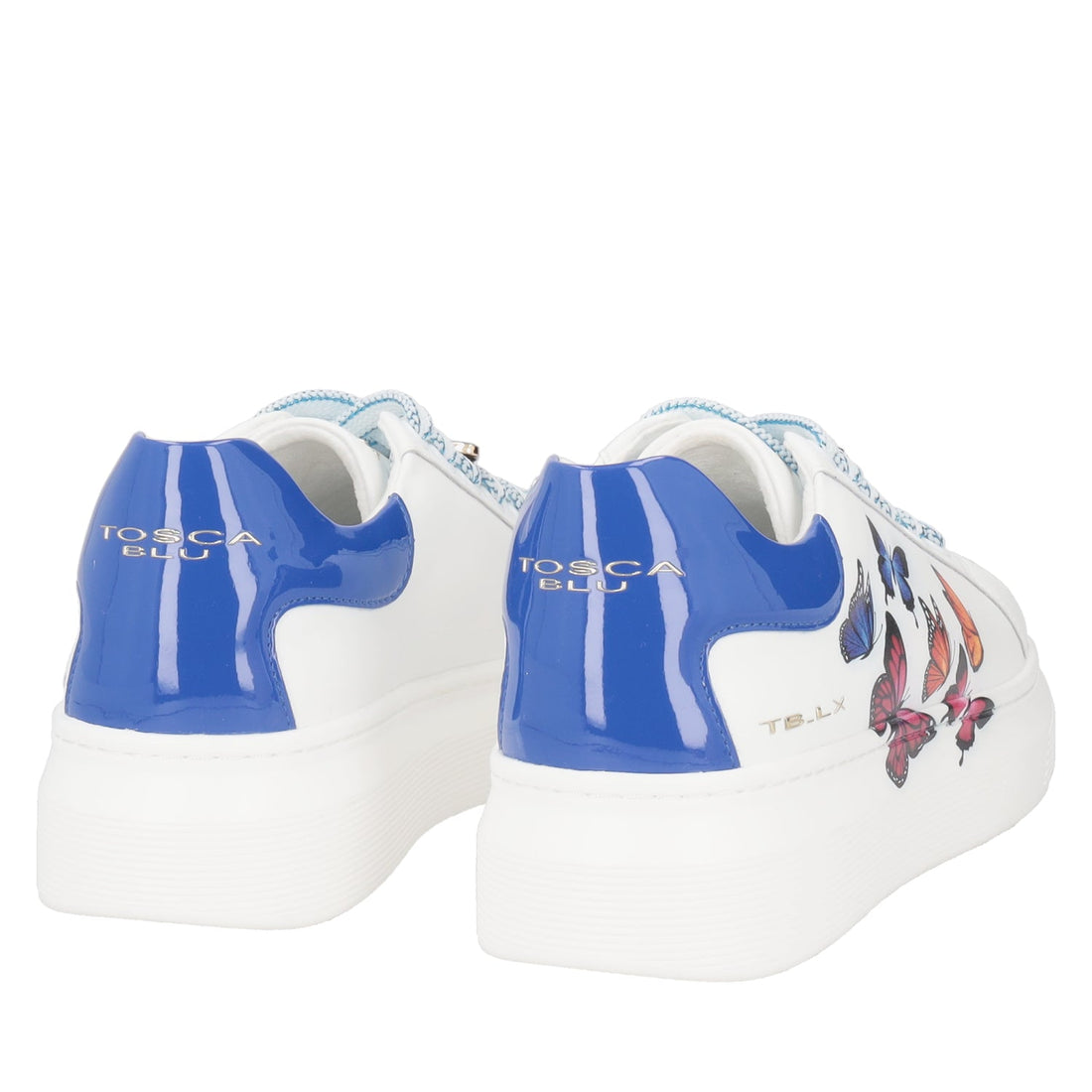 BIANCO/BLUETTE LEATHER FENICE SNEAKER WITH BUTTERFLY PRINT