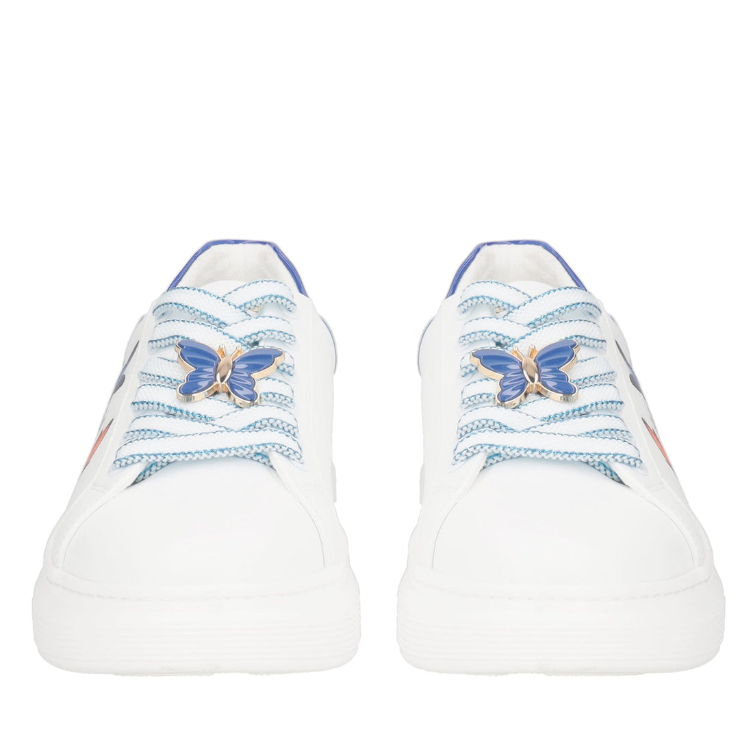 BIANCO/BLUETTE LEATHER FENICE SNEAKER WITH BUTTERFLY PRINT