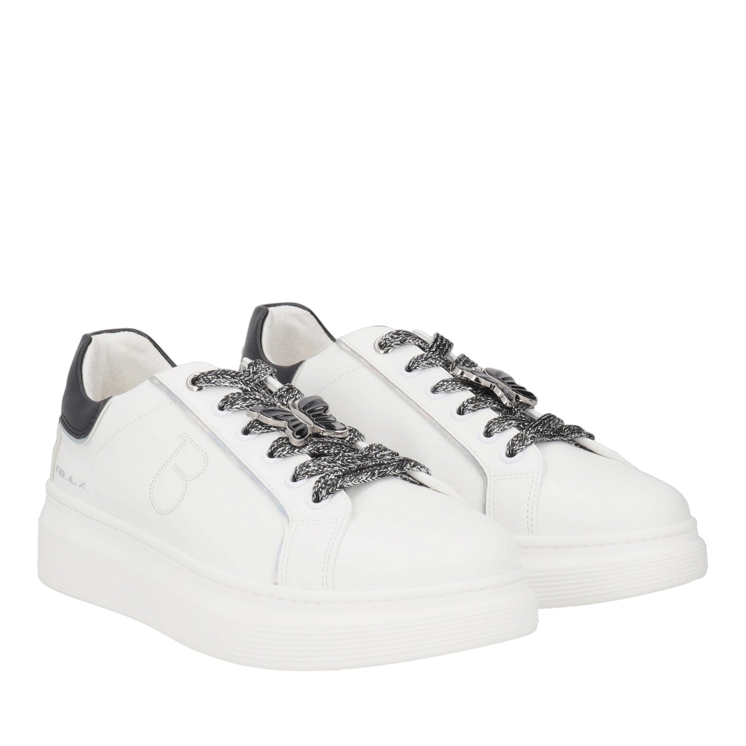 WHITE/BLACK FENICE LEATHER SNEAKER WITH BUTTERFLY