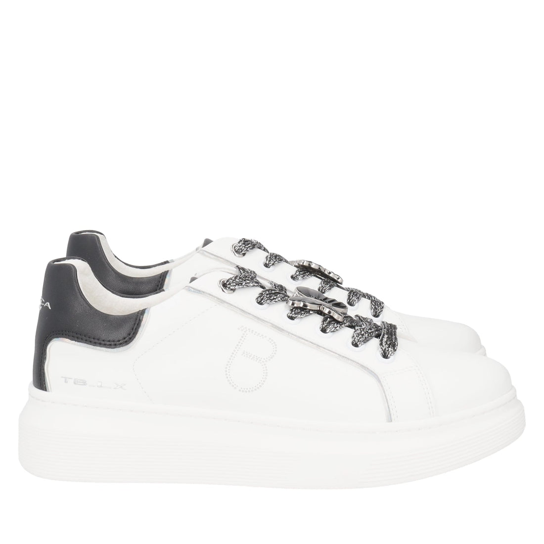 WHITE/BLACK FENICE LEATHER SNEAKER WITH BUTTERFLY