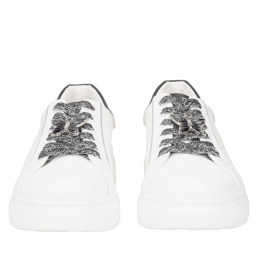 WHITE/BLACK FENICE LEATHER SNEAKER WITH BUTTERFLY