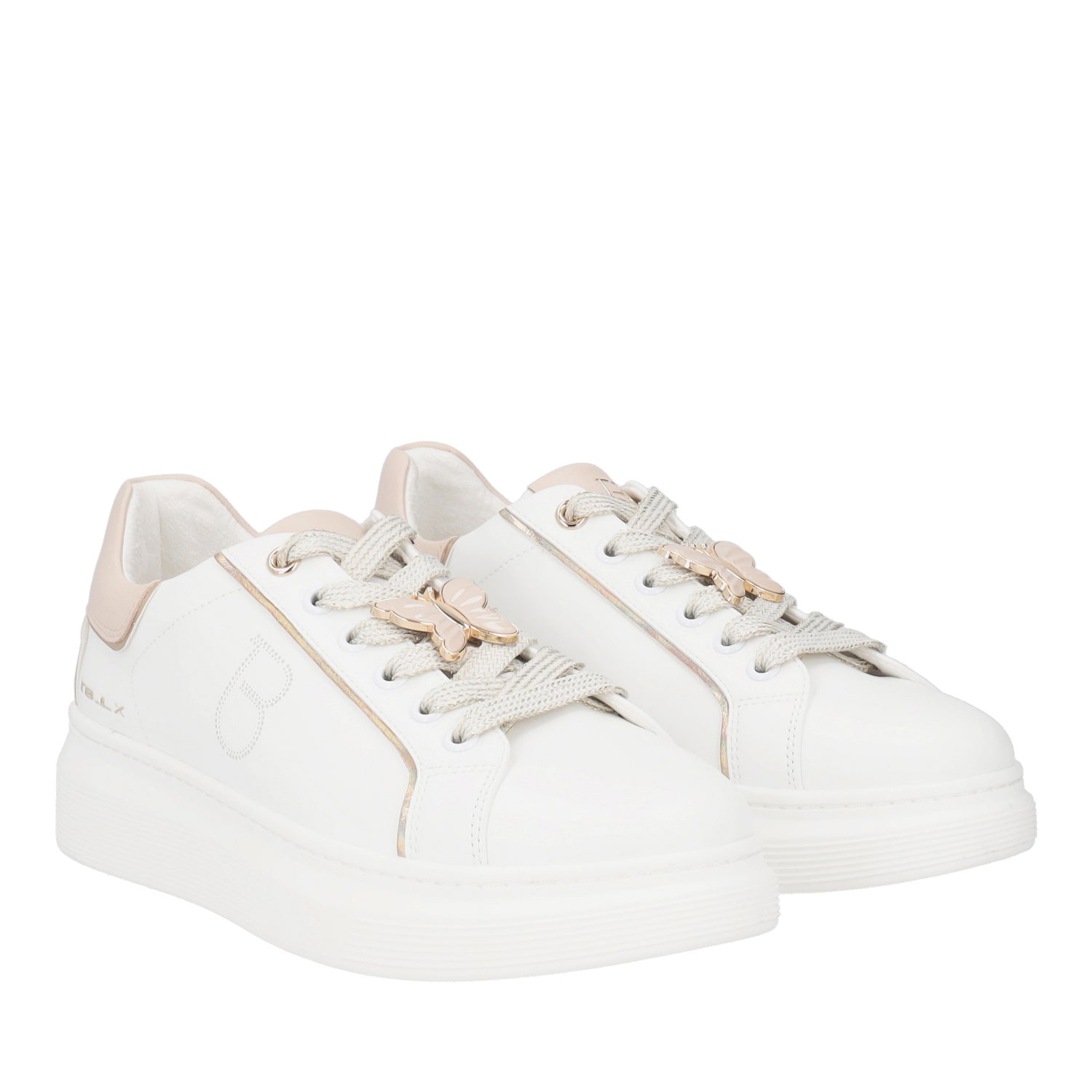 BIANCO/BEIGE FENICE LEATHER SNEAKER WITH BUTTERFLY