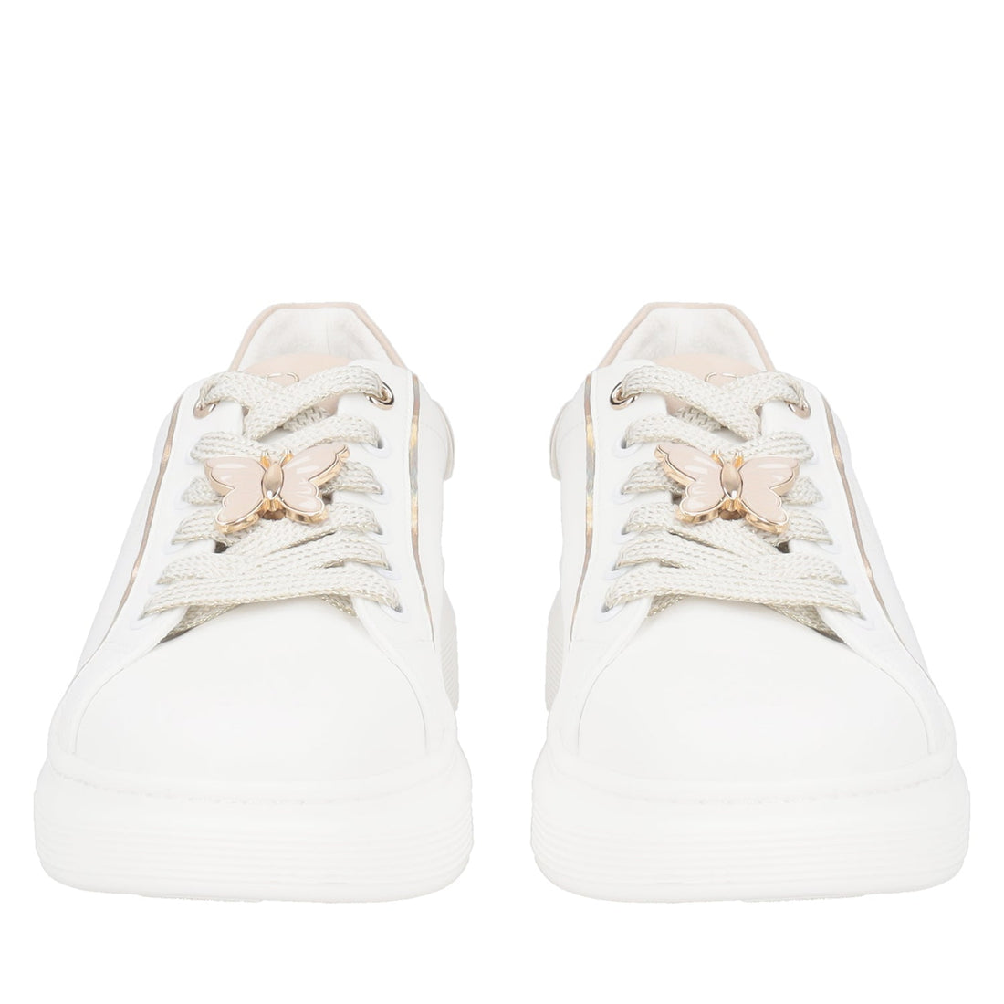 BIANCO/BEIGE FENICE LEATHER SNEAKER WITH BUTTERFLY