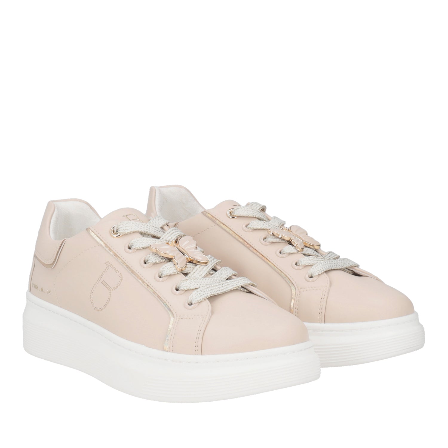 BEIGE FENICE LEATHER SNEAKER WITH BUTTERFLY