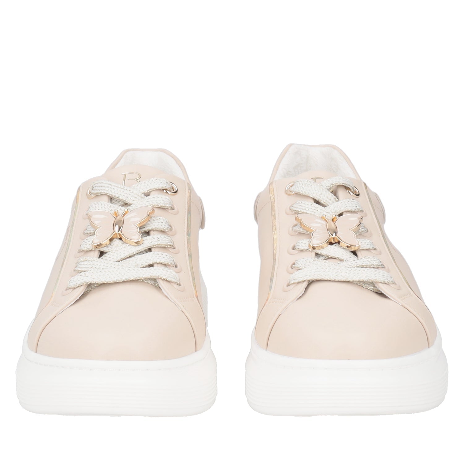 BEIGE FENICE LEATHER SNEAKER WITH BUTTERFLY