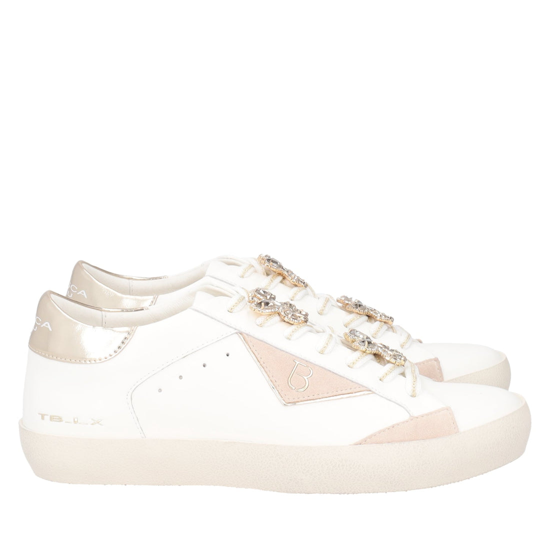 LATTE/ORO SIRIUS SNEAKER WITH JEWEL BUTTERFLIES