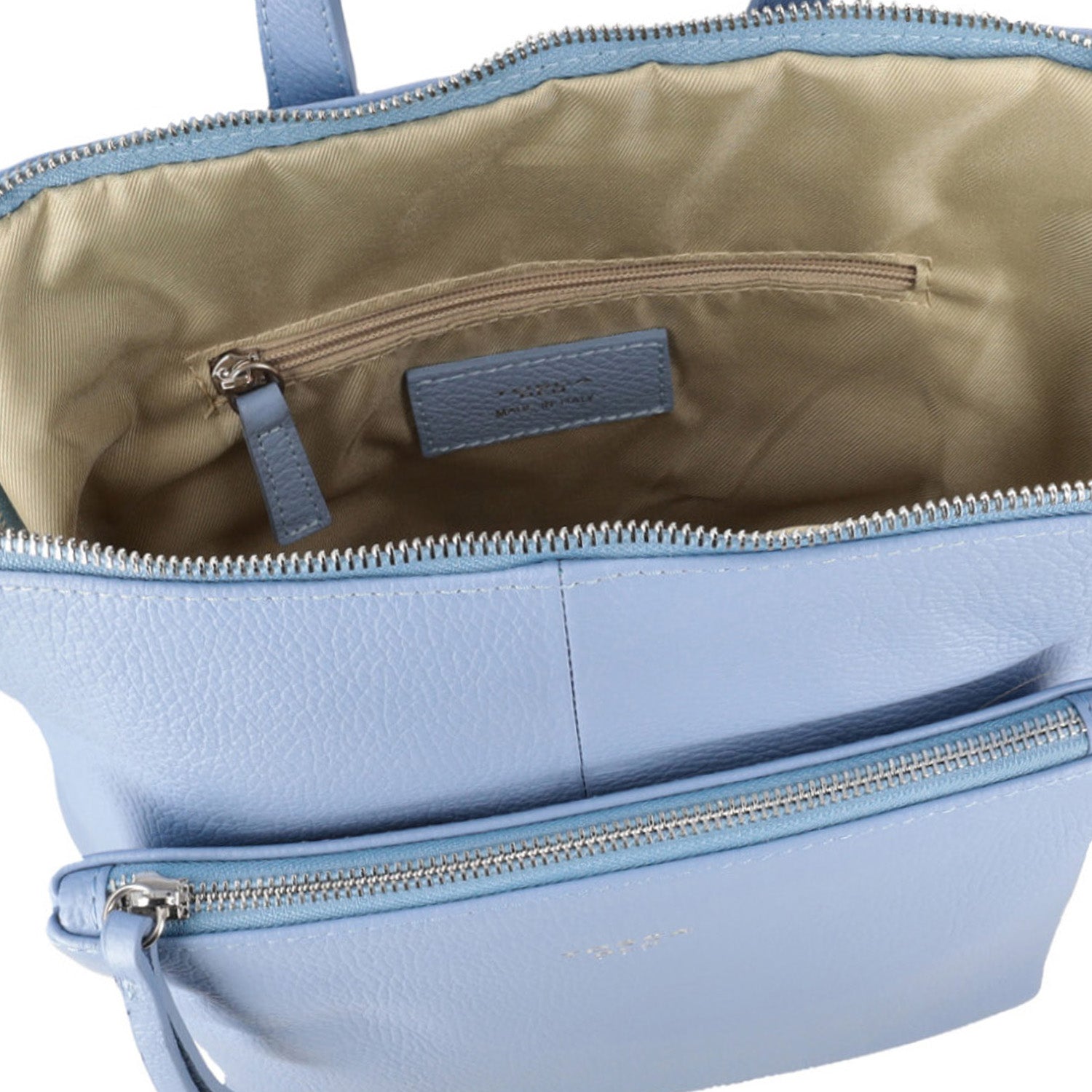 LIGHT BLUE LEATHER BACKPACK WITH ZIPPER CLOSURE Tosca Blu