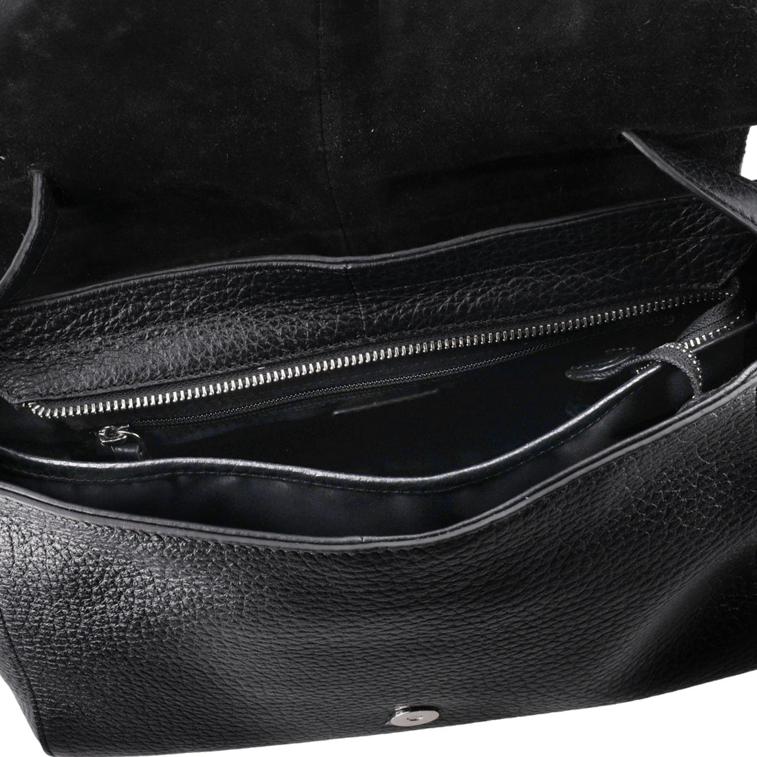 BLACK SIERRA LEATHER HANDBAG WITH FLAP