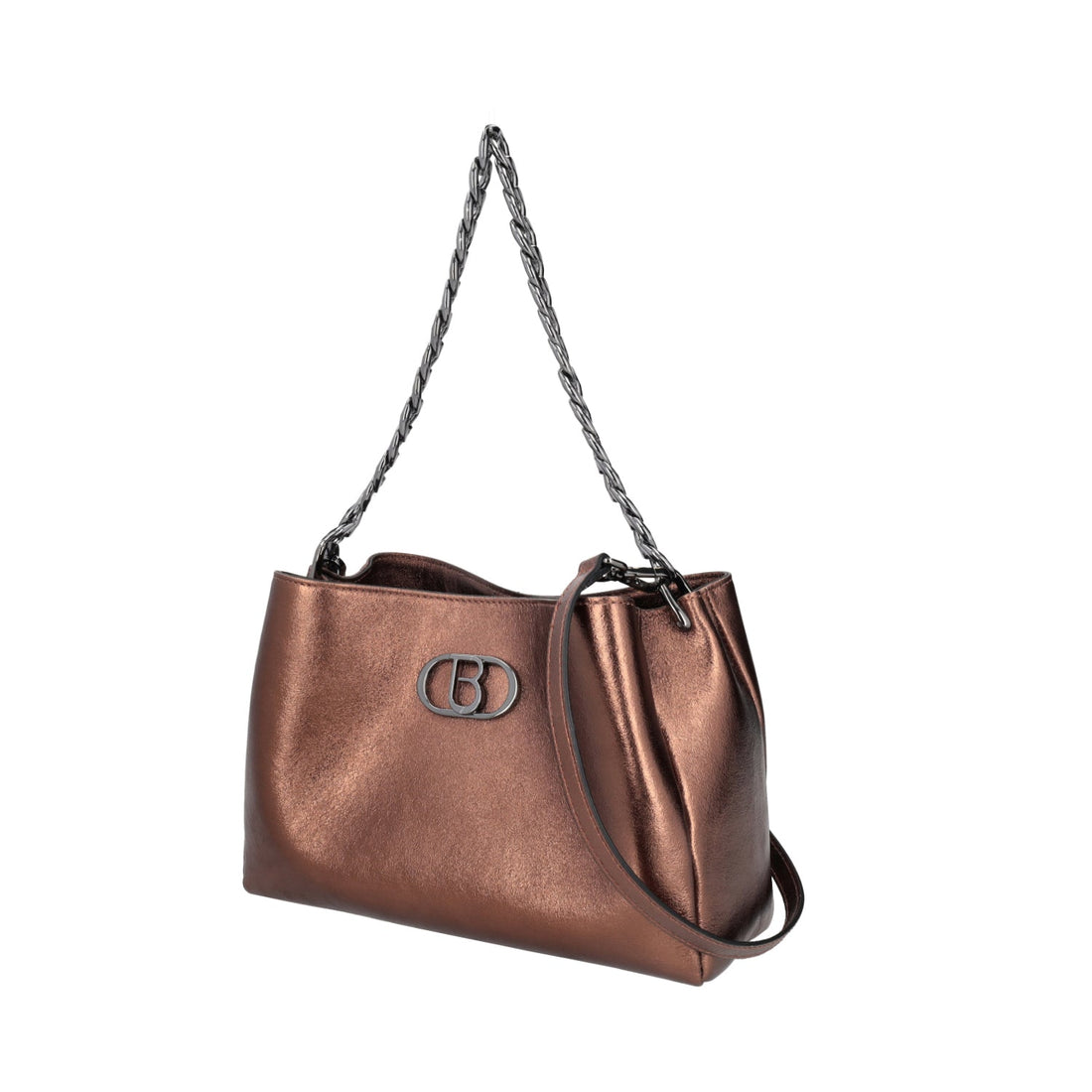 BRONZE LAME' LEATHER SHOULDER BAG CERVINIA WITH CHAIN