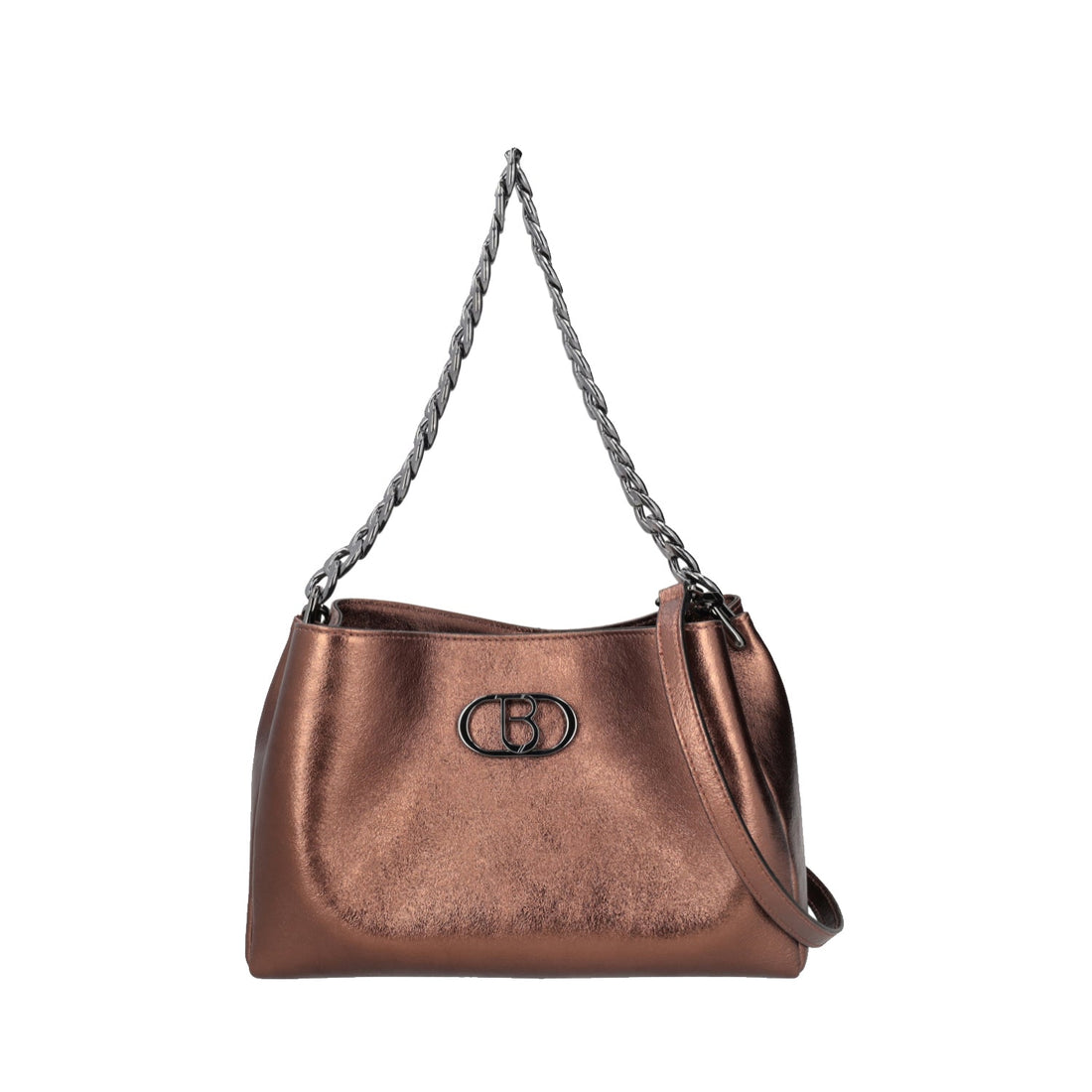 BRONZE LAME' LEATHER SHOULDER BAG CERVINIA WITH CHAIN