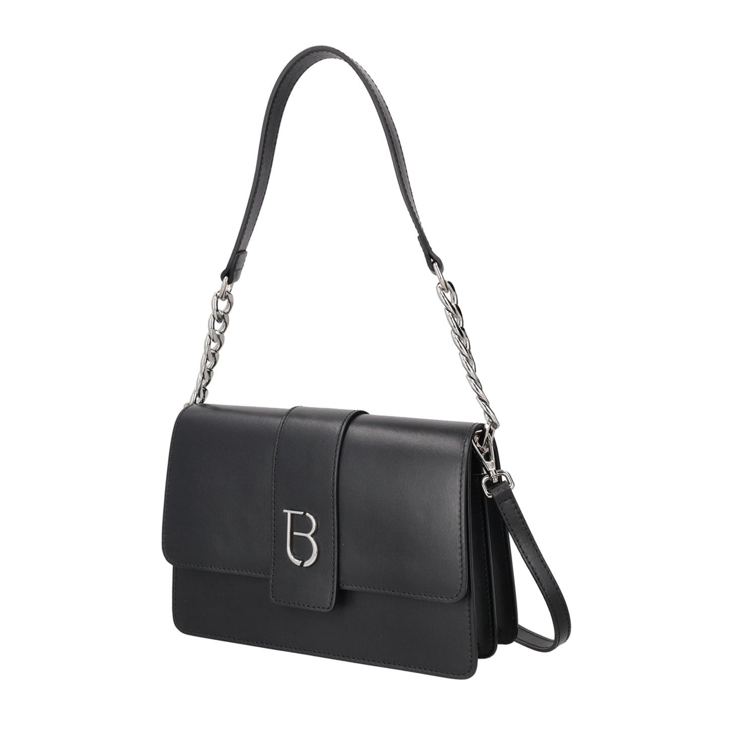 BLACK VANCOUVER LEATHER CROSSBODY BAG WITH FLAP