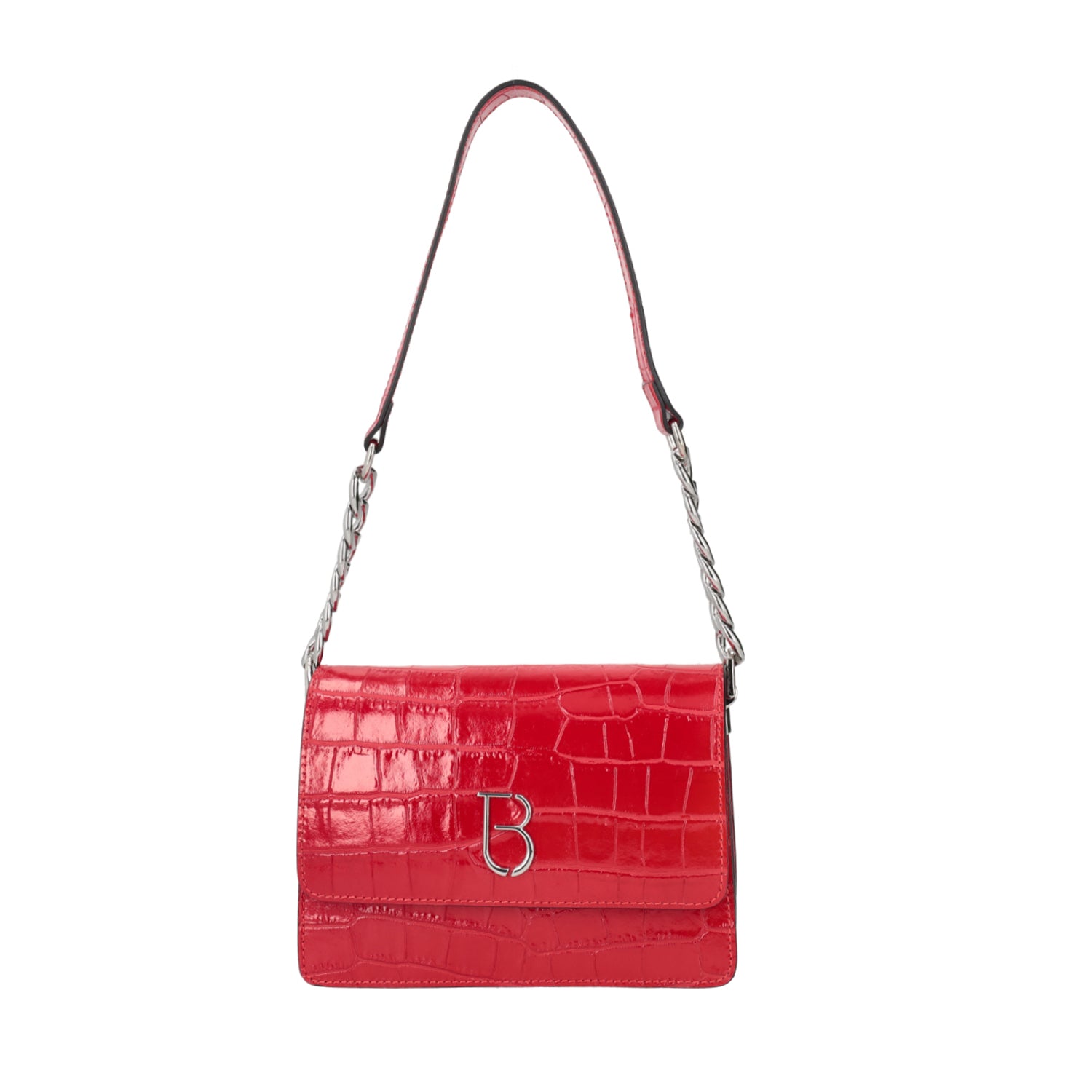 RED PRINTED LEATHER SHOULDER BAG