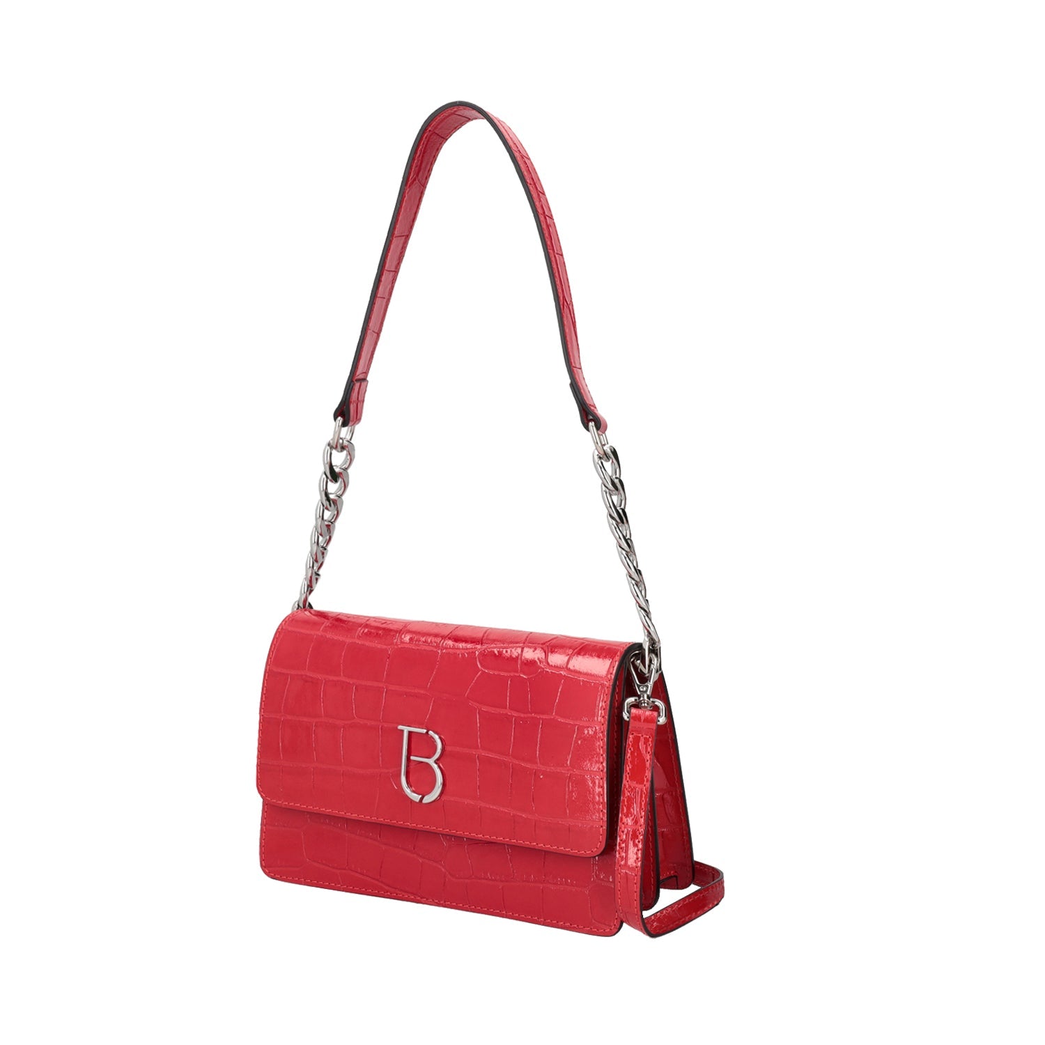 RED PRINTED LEATHER SHOULDER BAG