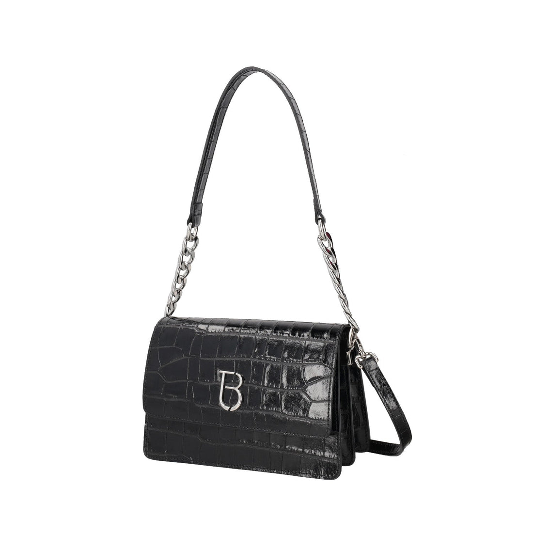 BLACK PRINTED LEATHER SHOULDER BAG