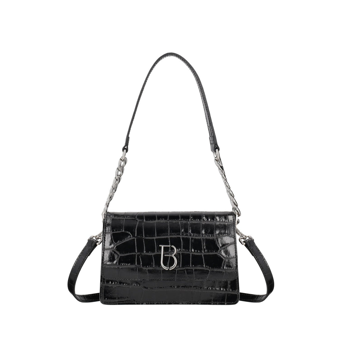 BLACK PRINTED LEATHER SHOULDER BAG